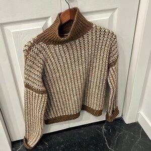 HUGO Brown and Cream Turtleneck Sweater